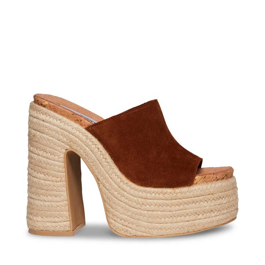 Brown Steve Madden Becca Chestnut Suede Women\'s Platform Sandals | PH 8241EJX